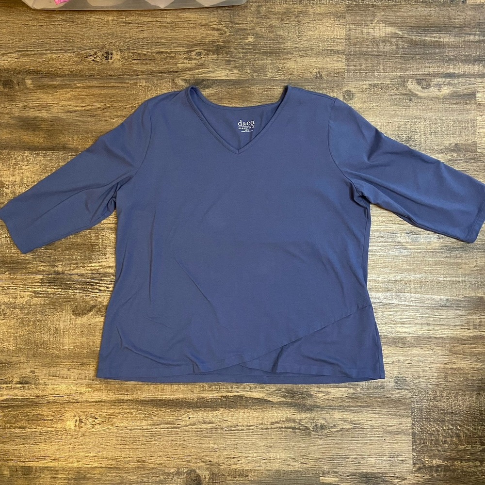 D&Co Essentials Blue Long Sleeve Knot Top‎ XL Soft Stretch Casual Lounge Core